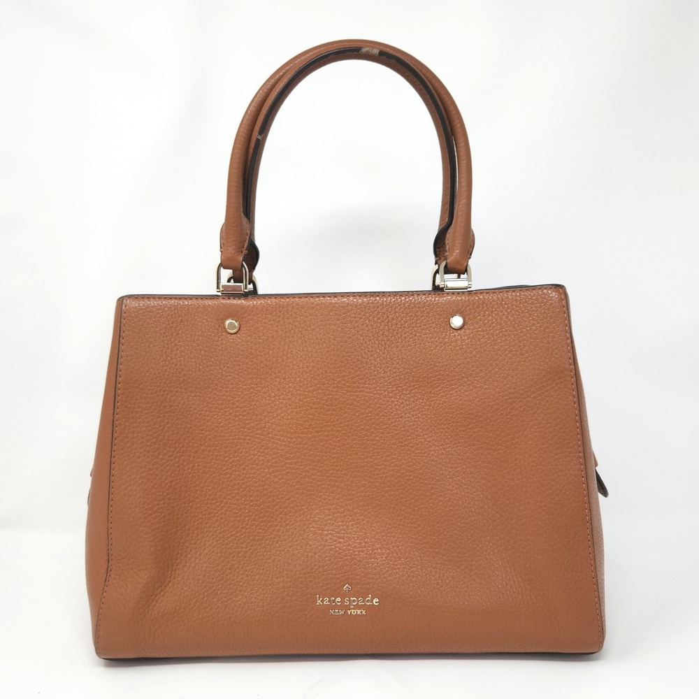 Kate Spade Leila Warm Ginger Brown Pebble Medium Triple Comp Satchel Purse Bag